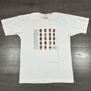 VTG Mayan Calendar Print Advance Tees Mens L Graphic T Shirt White Sleeve Cotton